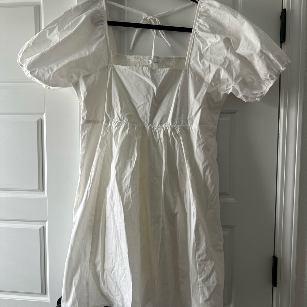 Draper James White Ruched Puff Sleeve Mini Dress